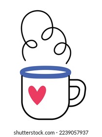 Enamel mug isolated on white backgound. Cute doodle bevarage vector flat cartoon illustration. 