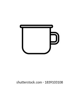 Enamel mug vector icon. Cute metal drinking cup. Minimalist line art.