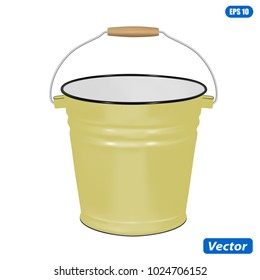 Enameled metal bucket in vector on white background.Enameled bucket vector illustration.Realistic enameled bucket.