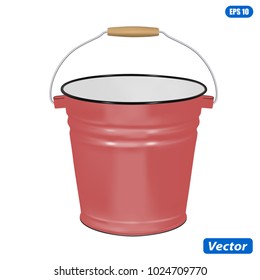 Enameled metal bucket in vector on white background.Enameled bucket vector illustration.Realistic enameled bucket.