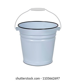 Enameled metal bucket in vector on white background.Enameled bucket vector illustration.Realistic enameled bucket.