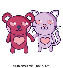 enamored bear and cat couple animals