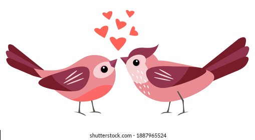 Enamored birds. Valentine's Day. Flat style. White background, isolate. Stock illustration.