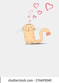 Enamored the cat. Postcard with cat lovers. Vector illustration.