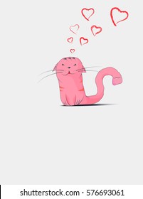 Enamored the cat. Postcard with cat lovers. Vector illustration.