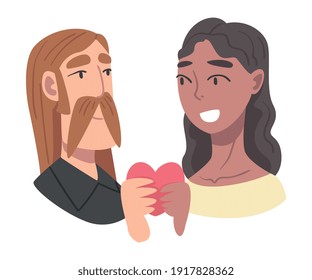 Enamored Couple in Love Holding Heart Feeling Devotion Vector Illustration