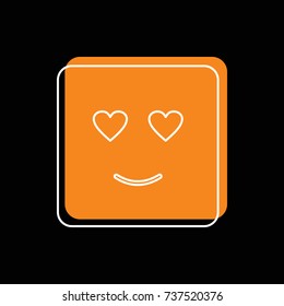 Enamored emoticon face doodle icon vector illustration for design and web isolated on black background. Vector emoticon. Orange emoticon face.