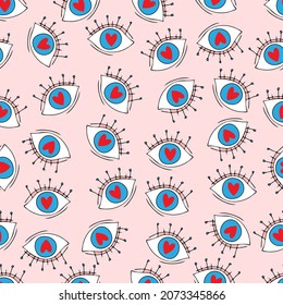 enamored eyes vector seamless pattern. Eyes with hearts Valentine's Day 14 February. Background for invitations, wallpaper, wrapping paper and scrapbooking