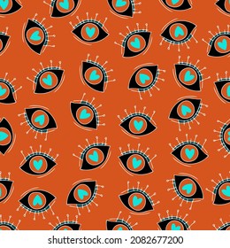 enamored eyes vector seamless pattern. Eyes with hearts Valentine's Day 14 February. Background for invitations, wallpaper, wrapping paper and scrapbooking