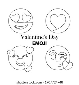 Enamored icon. One line emoji. Line graphic design. Web design, valentines day, heart emoji, continue line icons. cute and love. EPS10, set