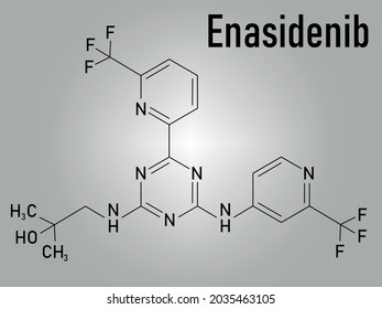 Enasidenib cancer drug molecule (IDH2 inhibitor). Skeletal formula.