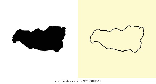 Encamp map, Andorra, Europe. Filled and outline map designs. Vector illustration