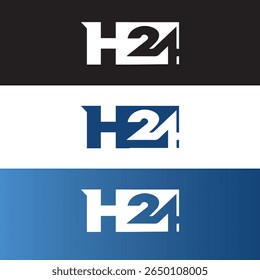 The “H” and “24” are encapsulated within a minimalist rectangle, creating a strong, grounded presence, with 3 version of logo black, white and blue color logo 