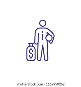 Encashment line icon. Man and bags with cash. Finance concept. Can be used for topics like money, retail, banking, security