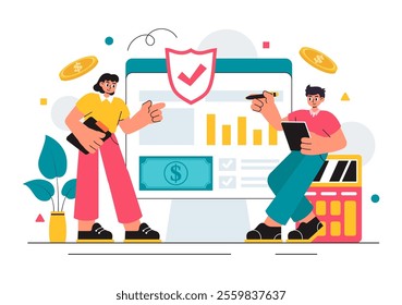 Encashment Vector Illustration featuring Employees Receiving Payment or Financial Compensation from Banking Collections in a Flat Style Background