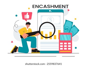 Encashment Vector Illustration featuring Employees Receiving Payment or Financial Compensation from Banking Collections in a Flat Style Background