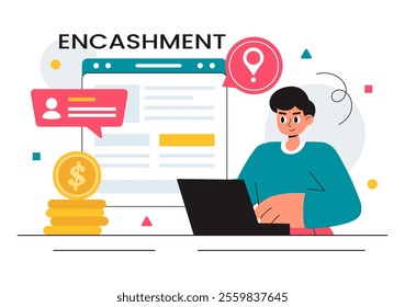 Encashment Vector Illustration featuring Employees Receiving Payment or Financial Compensation from Banking Collections in a Flat Style Background