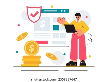 Encashment Vector Illustration featuring Employees Receiving Payment or Financial Compensation from Banking Collections in a Flat Style Background