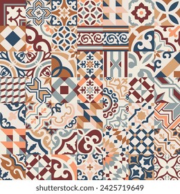 Encaustic cement hydraulic tiles patchwork wallpaper vector seamless pattern for fabric cloth rug carpet pillow tablecloth 