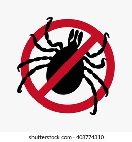 Encephalitic tick crossed sign vector flat icon. black silhouette mite isolated light background. simple bug icon. banned tick. Tick mite Attention sign. tick symbol. beetle tick danger - stock vector