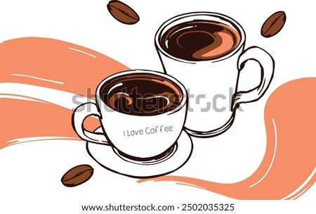 The Enchanted Brew A Pair of Elegant Coffee Cups Embraced by Nature's Finest Coffee Beans