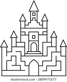 Enchanted Castle Maze Coloring Page with Magical Fantasy Kingdom Labyrinth and Intricate Line Art for Kids and Adults