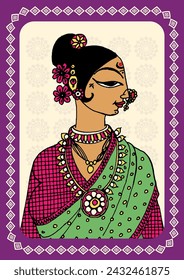 Enchanted Elegance: A Mesmerizing Madhubani Portrait of an Indian Lady. Echoes of Tradition: A Handpainted Madhubani Journey with an Indian Woman. Madhubani painting, Portrait, India