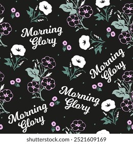 Enchanted Floral Nightfall Morning Glory Design. Ideal for textiles, home decor, or fashion accessories, this pattern brings the enchanting allure of a moonlit garden into your designs.