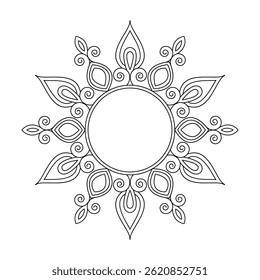 Enchanted Flower Swirl Mandala in Black and White Coloring Book Page