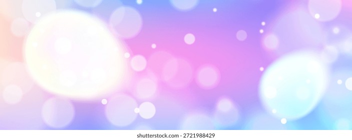 Enchanted forest background with oversized bokeh and glowing light effects. Gradient sky with fairy elements and copy space. Stock vector illustration in magical style.