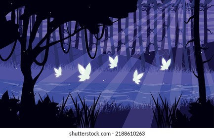 enchanted forest and butterflies scene