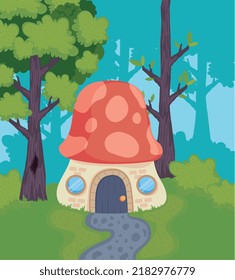 enchanted forest with fungus house