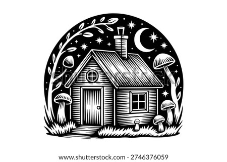 Enchanted Forest House Under Moon and Stars