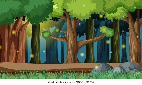 Enchanted forest landscape background illustration