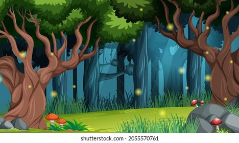 Enchanted forest landscape background illustration