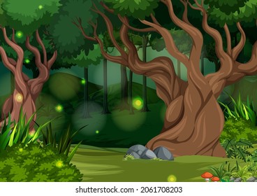 Enchanted forest landscape background illustration