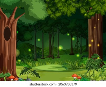 Enchanted forest landscape background illustration