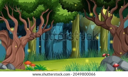 Enchanted forest landscape background illustration