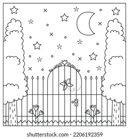 Ilustración vectorial de la puerta de jardín encantada