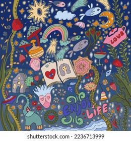 Enchanted garden. The Secret garden. Doodle. Vector illustration