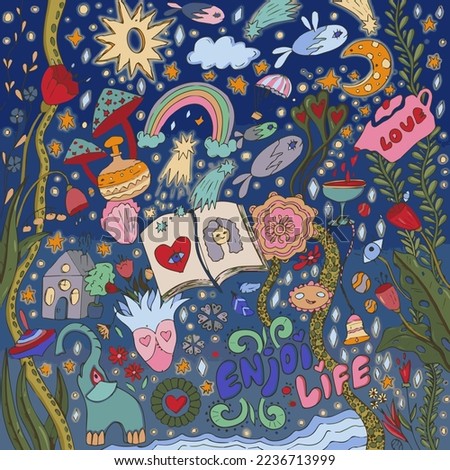 Enchanted garden. The Secret garden. Doodle. Vector illustration