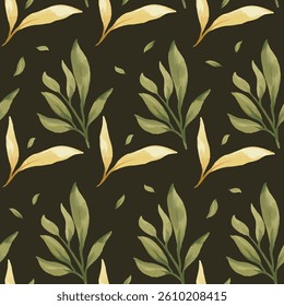 enchanted leave watercolor seamless pattern for background