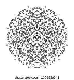 Enchanted mandalas adult mandala coloring book page for kdp book interior. Peaceful Petals, Ability to Relax, Brain Experiences, Blossoming Beauty mandala design. 