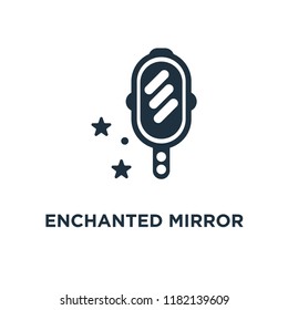Enchanted mirror icon. Black filled vector illustration. Enchanted mirror symbol on white background. Can be used in web and mobile.