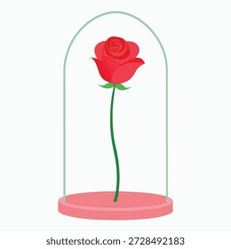 Enchanted Red Rose Under Delicate Glass Dome – Fairy Tale Magic Symbol