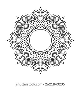Enchanted Sacred Geometry Mandala in Black and White Coloring Book Page