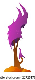 Zauberhafter Baum - modernes, flaches Design-Einzelbild. Schöne detaillierte Abbildung der Pflanze mit violetten Blättern. Natur, Park, magischer Wald, fabelhafte Landschaft, Flora und Umwelt Idee