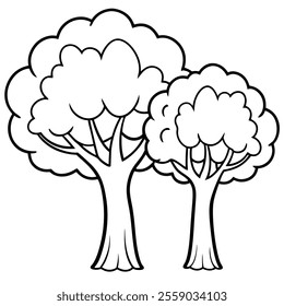 Enchanted Trees Line Art Vector Isolated Illustration.