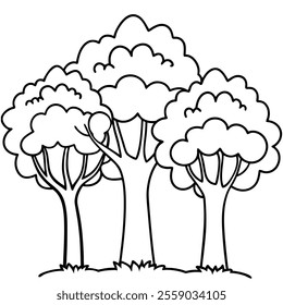 Enchanted Trees Line Art Vector Isolated Illustration.