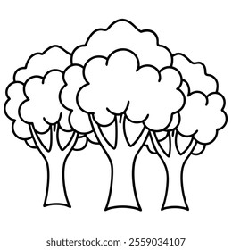 Enchanted Trees Line Art Vector Isolated Illustration.